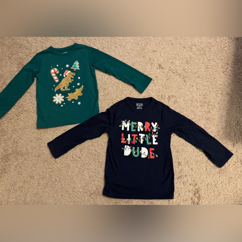 Set of 2 Christmas Long Sleeve t shirts 4T Children’s Place Cookies Lights Green